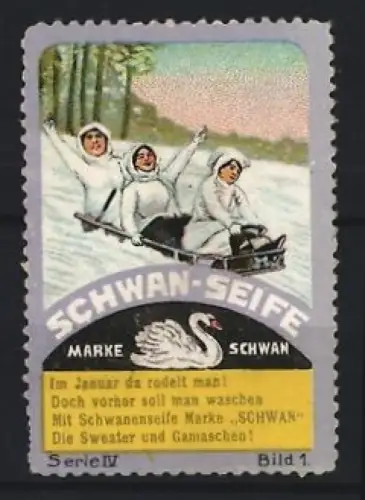Reklamemarke Schwan-Seife, Schlittenfahrt im Schnee