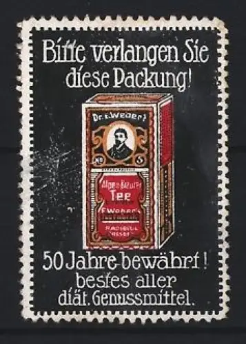 Reklamemarke Dr. E. Webert Tee, Packung mit Porträt