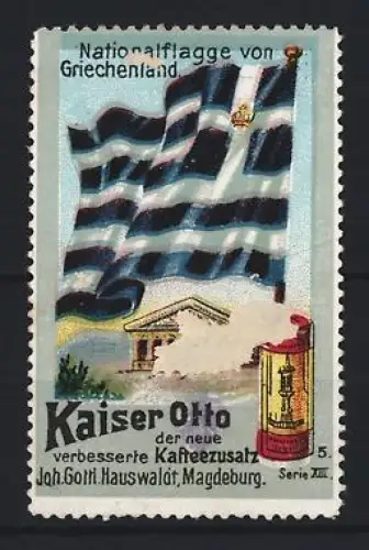 Reklamemarke Kaiser Otto Kaffeezusatz, Nationalflagge von Griechenland