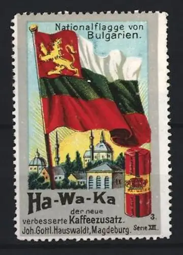 Reklamemarke Ha-Wa-Ka Kaffeezusatz, Nationalflagge von Bulgarien