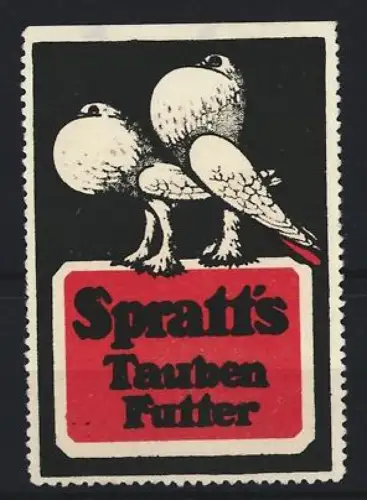 Reklamemarke Spratt`s Tauben Futter, Taubenpaar auf dunklem Hintergrund