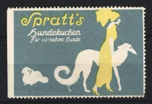 Reklamemarke Spratt`s Hundekuchen, Elegante Dame mit zwei Hunden