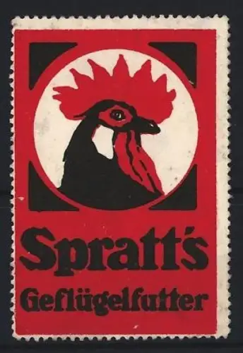 Reklamemarke Spratt`s Geflügelfutter, Hahnkopf vor weissem Kreis