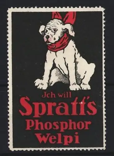 Reklamemarke Spratt`s Phosphor Welpi, Weinender Hund mit rotem Schal