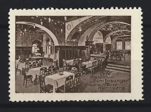 Reklamemarke Nürnberg, Café Restaurant Zum Lösunger, Innenansicht des Restaurants