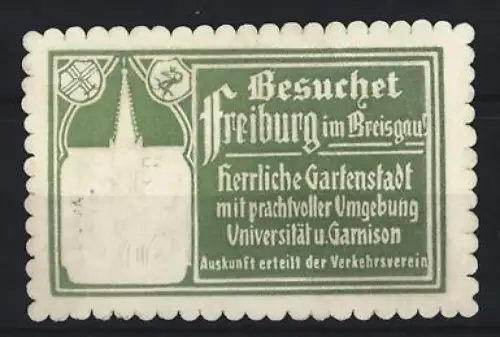 Reklamemarke Freiburg /Breisgau, Münsteransicht, Wappen