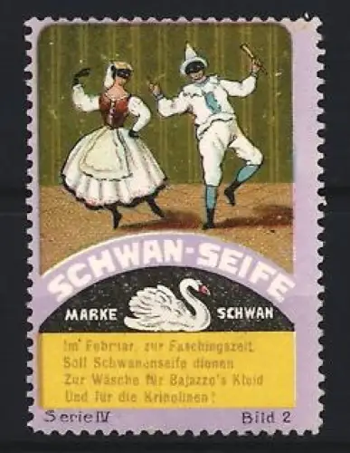 Reklamemarke Schwan-Seife, Tänzerpaar zur Faschingszeit