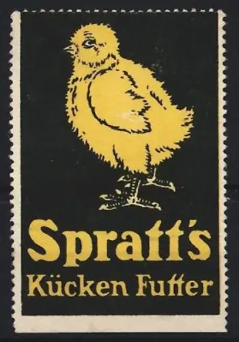 Reklamemarke Spratt`s Kücken Futter, Küken auf dunklem Hintergrund
