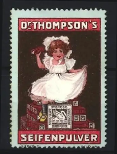Reklamemarke Dr. Thompson, Seifenpulver, Mädchen mit Seifenpulverpaketen
