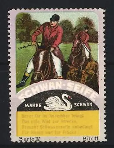 Reklamemarke Schwan-Seife, Reiter auf Pferden