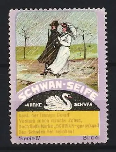 Reklamemarke Schwan-Seife, Spaziergang im Regen