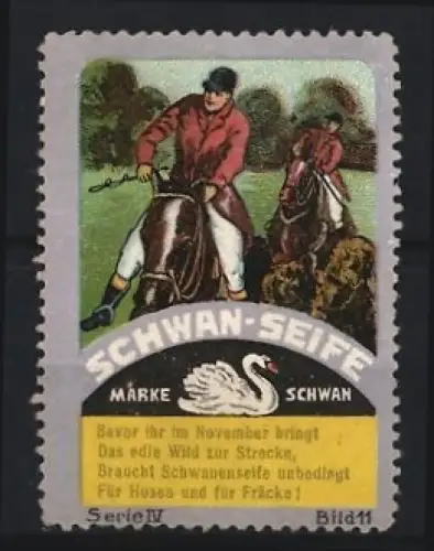 Reklamemarke Schwan-Seife, Reiter auf Pferden