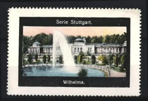 Reklamemarke Stuttgart, Wilhelma, Brunnen und Gebäudeansicht