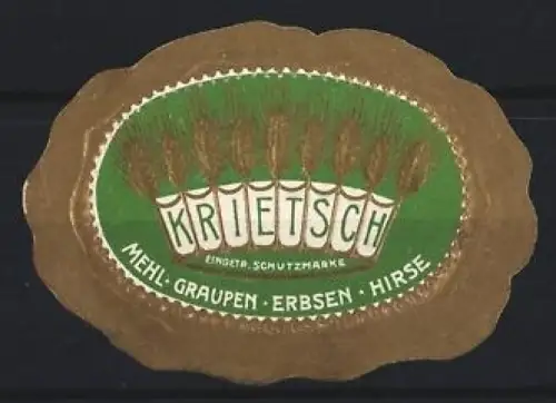 Reklamemarke Krietsch, Getreidehandel für Mehl und Hirse, Ährenbündel