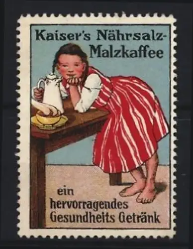 Reklamemarke Kaiser`s Nährsalz-Malzkaffee, Mädchen mit Krug
