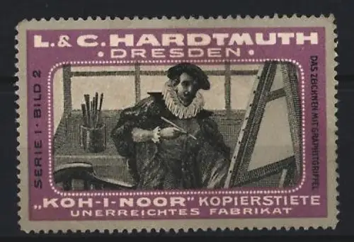 Reklamemarke Dresden, L. & C. Hardtmuth, Koh-I-Noor Kopierstifte, Künstler vor einer Staffelei