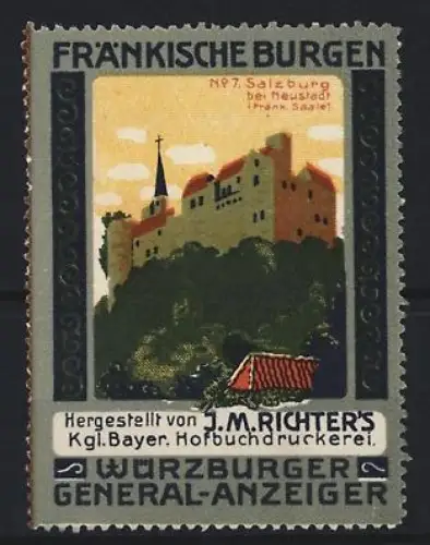 Reklamemarke Würzburg, J.M. Richter Hofbuchdruckerei, Würzburger Generalanzeiger, Zeitung, Salzburg