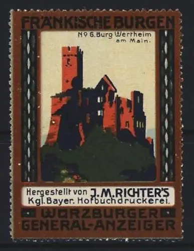 Reklamemarke Würzburg, Würzburger Generalanzeiger, Zeitung, Burg Wertheim am Main