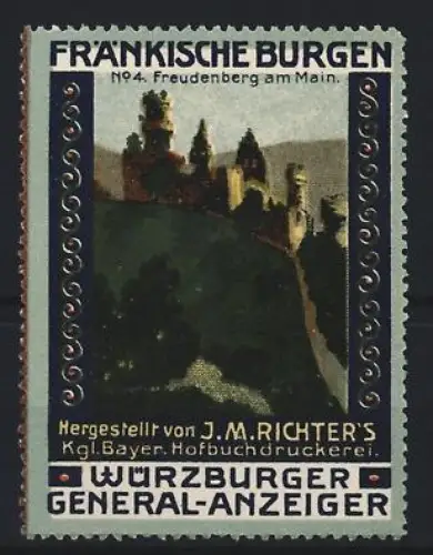 Reklamemarke Würzburg, Würzburger Generalanzeiger, Zeitung, Freudenberg am Main