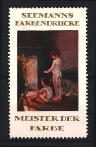 Reklamemarke Seemanns Farbendrucke, Kinder am Kamin