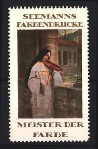 Reklamemarke Seemann`s Farbendrucke, Violinspielende Nonne