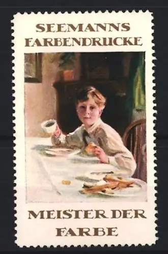 Reklamemarke Seemanns Farbendrucke, Junge beim Frühstück
