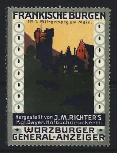 Reklamemarke Würzburg, Würzburger General Anzeiger, Zeitung, Miltenberg am Main