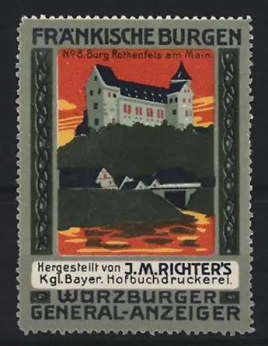 Reklamemarke Würzburg, Würzburger General-Anzeiger, Zeitung, Burg Rothenfels am Main