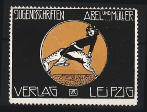 Reklamemarke Leipzig, Abel & Müller Verlag, Jugendschriften, Reiter auf Pferd