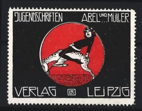 Reklamemarke Leipzig, Abel und Müller Verlag, Jugendschriften, Reiter auf Pferd