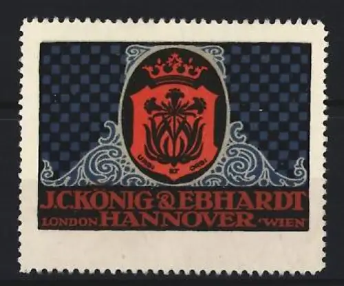 Reklamemarke London & Hannover, J.C. König & Ebhardt, Buchdruckerei, Wappen mit Krone