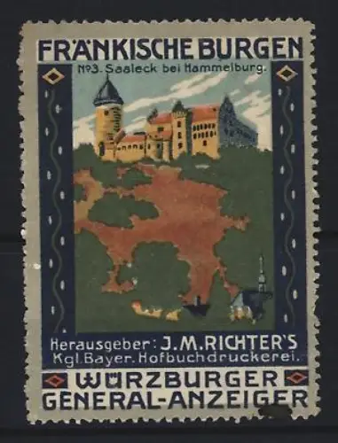 Reklamemarke Würzburg, Würzburger General-Anzeiger, Zeitung, Saaleck bei Hammelburg