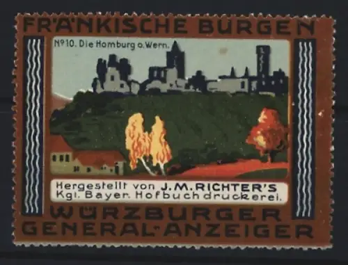 Reklamemarke Würzburg, Würzburger General-Anzeiger, Zeitung, Homburg o. Wern