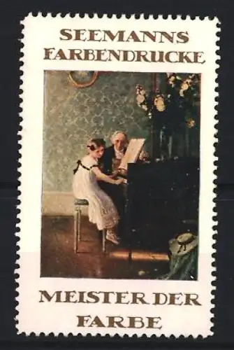 Reklamemarke Seemann`s Farbendrucke, Klavierspieler und Kind