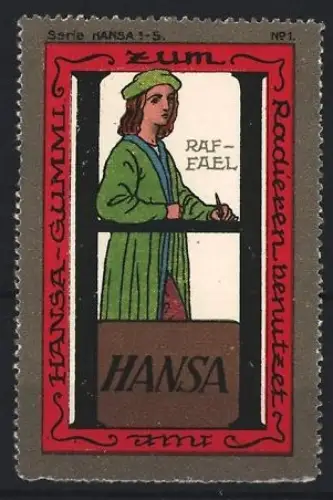 Reklamemarke Hansa, Radiergummi, Rafael mit Stift