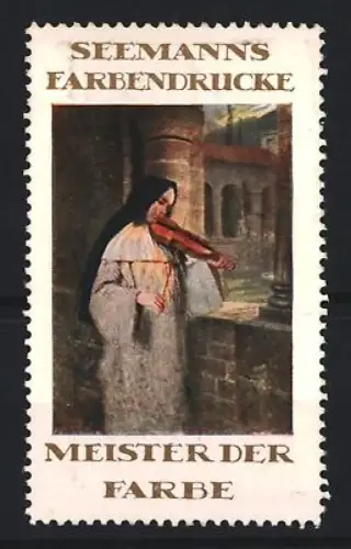 Reklamemarke Seemanns Farbendrucke, Geigerin im Klosterhof