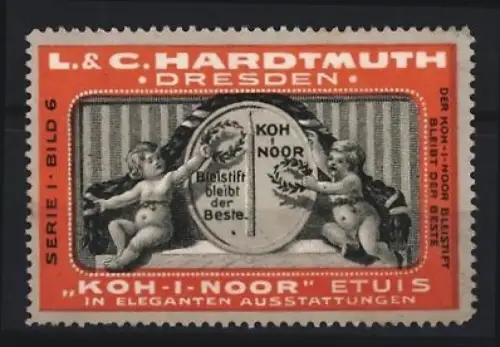 Reklamemarke Dresden, L. & C. Hardtmuth, Koh-I-Noor Etuis, Putten mit Bleistift