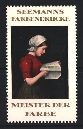 Reklamemarke Seemanns Farbendrucke, Lesendes Mädchen
