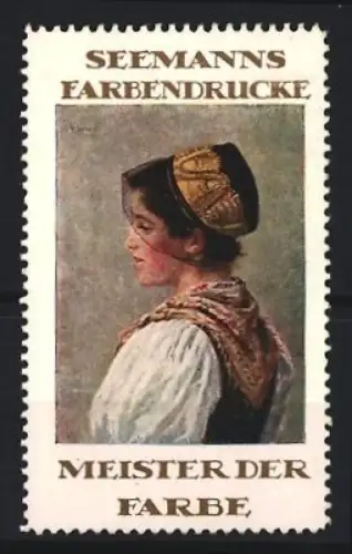 Reklamemarke Seemanns Farbendrucke, Mädchen mit Kopftuch