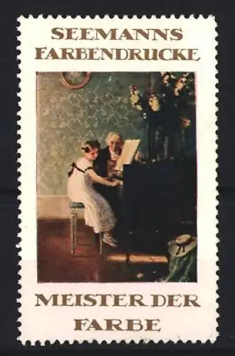 Reklamemarke Seemanns Farbendrucke, Klavierspielende Kinder