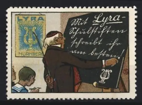 Reklamemarke Nürnberg, Lyra-Schulstifte, Lehrer an der Tafel