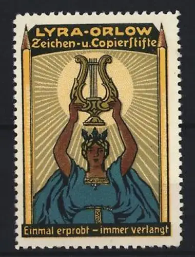Reklamemarke Lyra-Orlow Zeichen- u. Copierstifte, Frau mit Lyra