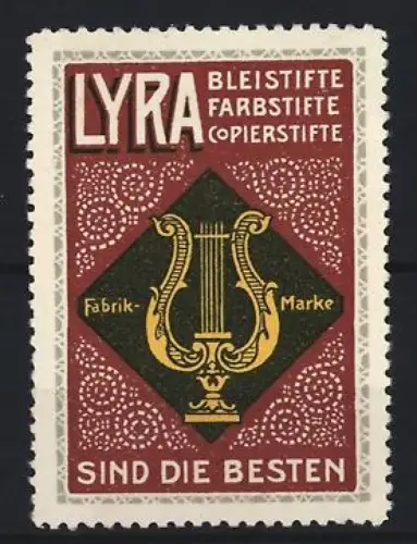 Reklamemarke Lyra, Bleistifte, Farb- und Copierstifte, Lyra-Symbol