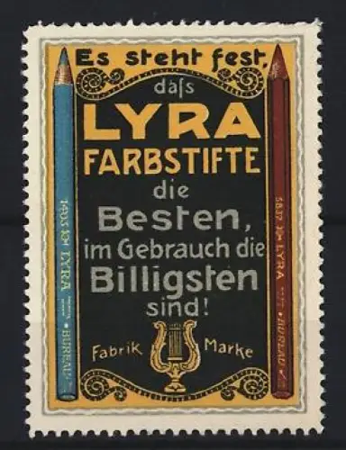 Reklamemarke Lyra Farb-Stifte, Blauer und roter Buntstift