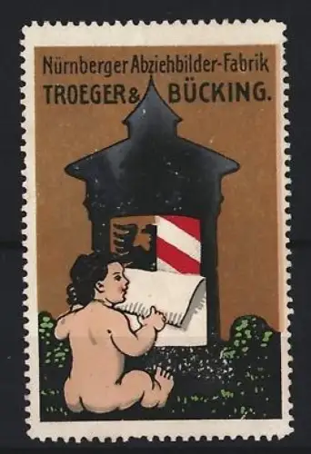 Reklamemarke Nürnberg, Troeger & Bücking, Engel mit Wappen
