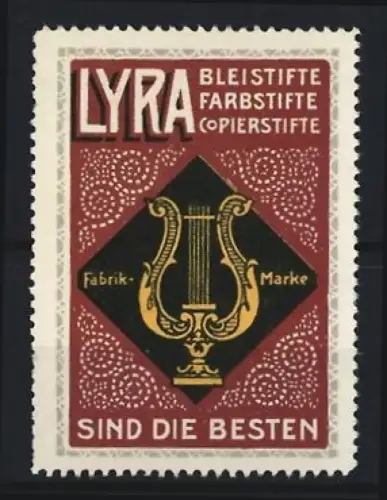 Reklamemarke Lyra, Bleistifte, Farb- und Copierstifte, Lyra-Symbol