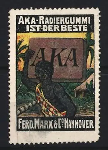 Reklamemarke Hannover, Ferd. Marx & Co., Aka-Radiergummi, Person mit Schild