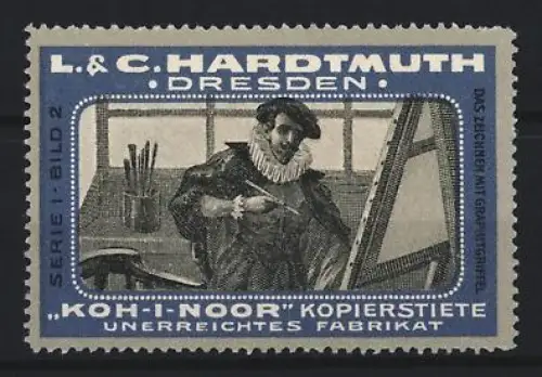 Reklamemarke Dresden, L. & C. Hardtmuth, Koh-I-Noor Kopierstifte, Maler mit Staffelei
