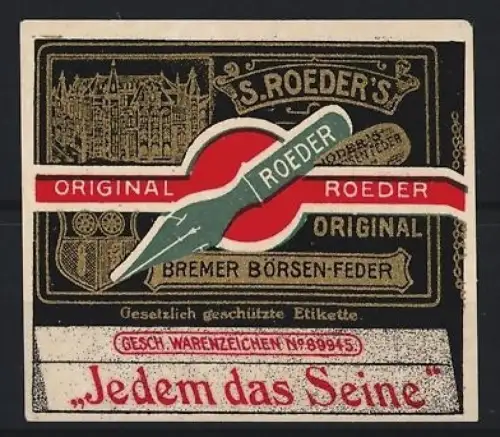 Reklamemarke Bremen, Bremer Börsen-Feder, Feder und Gebäude