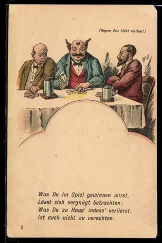 AK Männer beim Glücksspiel, Halt gegen das Licht
